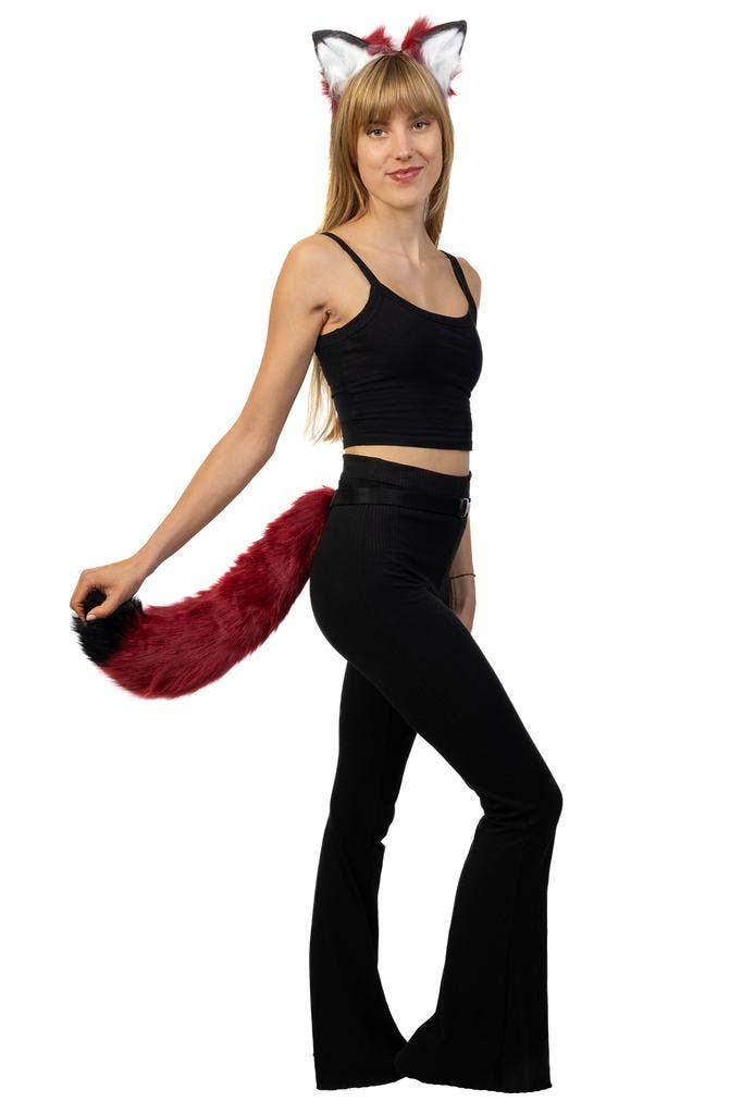 KIMU® Haarband Furry Oren Staart Set Donkerrood Zwart Kat Po, Kleding | Dames, Carnavalskleding en Feestkleding, Accessoires, Nieuw