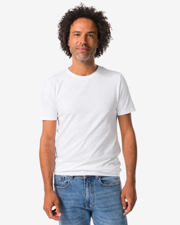 HEMA Heren T-shirts slimfit o-hals extra lang - 2 stuks wit, Verzenden, Nieuw