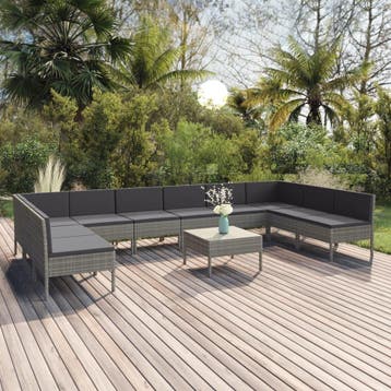 vidaXL 11-delige Loungeset met kussens poly rattan grijs, Tuin en Terras, Tuinsets en Loungesets, Verzenden, Nieuw, Loungeset