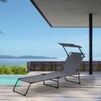 Ligbed ligstoel met zonneluifel 187x53x27 cm donkergrijs, Tuin en Terras, Verzenden, Nieuw