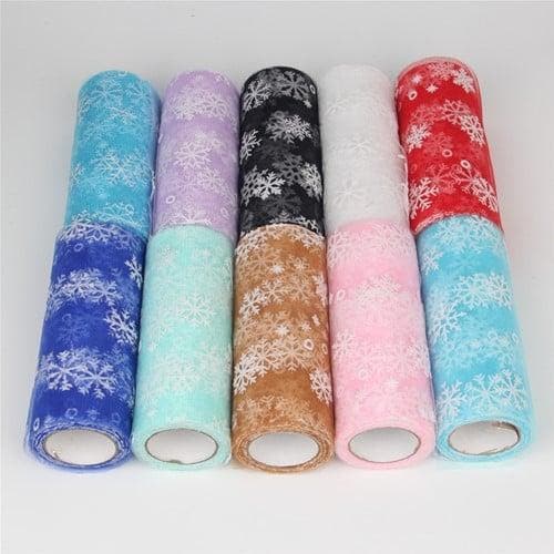 Lint organza tule met sneeuwvlokken deep sky blue 15 cm rol, Huis en Inrichting, Woonaccessoires | Kunstplanten en Kunstbloemen