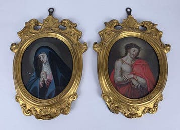 Scuola napoletana (XVII) - Ecce Homo e Mater Dolorosa, Antiek en Kunst, Kunst | Schilderijen | Klassiek