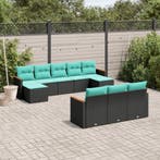 vidaXL 10-delige tuinbankset met kussens van zwart polyrotan, Verzenden, Nieuw