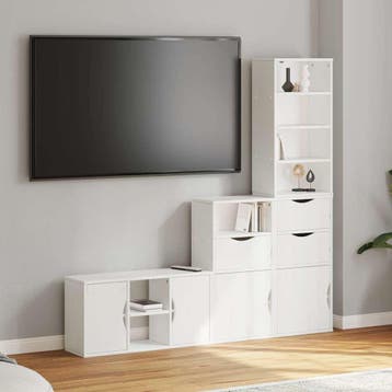 vidaXL 4-delig Tv-meubel met opbergruimte ODDA massief, Verzenden, Nieuw, Grenenhout