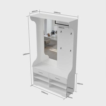 Witte Kapstok met Spiegel, Schoenenkast, Lades en Open Vakke, Huis en Inrichting, Woonaccessoires | Etagères, Verzenden, Nieuw
