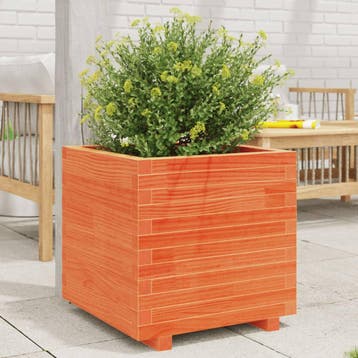 vidaXL Plantenbak 50x50x49,5 cm massief grenenhout wasbruin, Tuin en Terras, Bloembakken en Plantenbakken, Verzenden, Nieuw, Hout