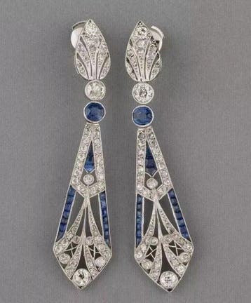 Zonder minimumprijs - Oorbellen Zilver - 0.90ct. tw. Saffier, Nieuw