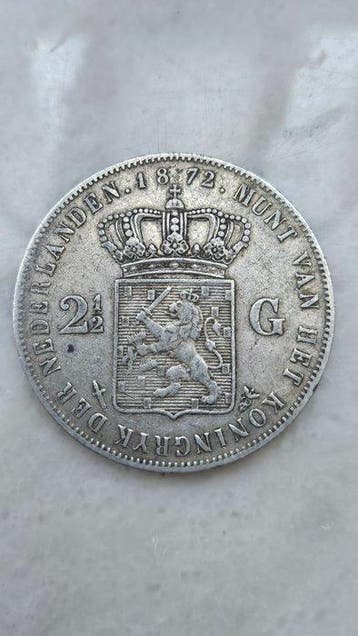 Nederland. Willem III. 2 1/2 Gulden 1872 (Zonder