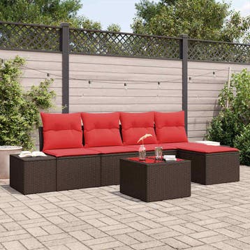 vidaXL Tuin Sofa Set 6 st Bruin poly rattan, Verzenden, Nieuw, Rotan, 6 zitplaatsen