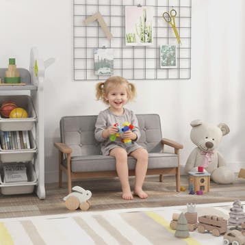 Grijze Kinderbank - Zachte Pluche 2-zits Sofa met Houten Fra, Verzenden, Nieuw