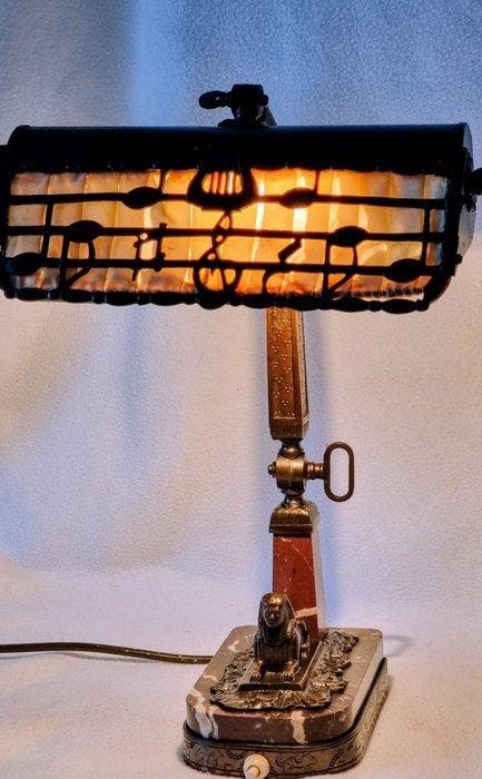 Tafellamp met beeldje - Marmer, Brons, Antiek en Kunst, Kunst | Designobjecten