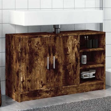 vidaXL Wastafelkast 90x29x55 cm bewerkt hout gerookt, Verzenden, Nieuw, Wastafelkast, Minder dan 100 cm