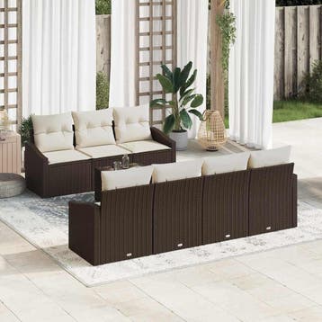 vidaXL Bankstel 8 st Bruin en Crème poly rattan, Verzenden, Nieuw, Rotan, 8 zitplaatsen