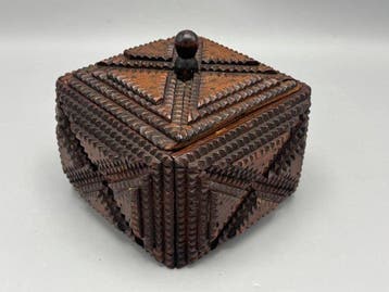Kist - Hout - Tramp Art opbergkistje, Antiek en Kunst
