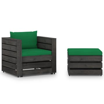 vidaXL 2-delige Loungeset met kussens grijs geïmpregneerd, 2 zitplaatsen, Verzenden, Nieuw, Loungeset