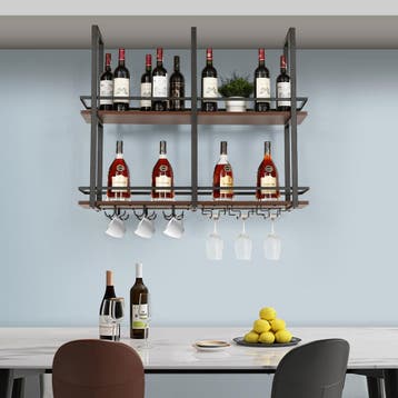 Wijnrek Hubro zwart en walnootkleurig 100x30x85 cm [en.casa], Verzenden, Nieuw