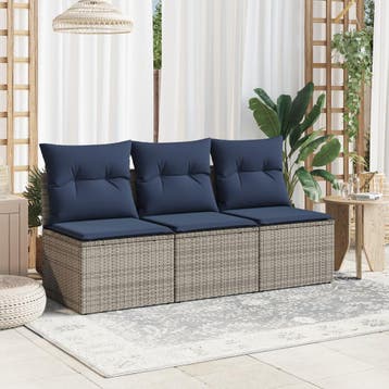vidaXL Tuinbank 3-zits met kussens poly rattan grijs, Tuin en Terras, Verzenden, Nieuw