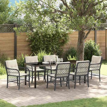 vidaXL Tuin eettafelset 7 st Zwart poly rattan, Tuin en Terras, Verzenden, Nieuw, Rotan, 7 zitplaatsen