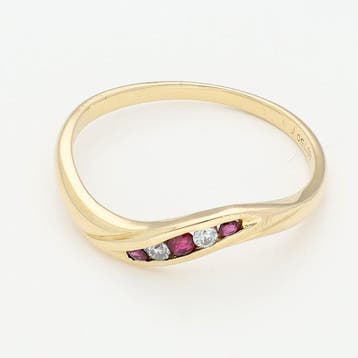 Ring - 18 karaat Geel goud - Diamant - Robijn, Nieuw