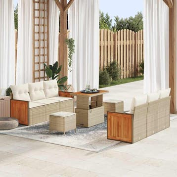 vidaXL Tuinbankenset 11 st 8-Aantal zitplaatsen Beige en, Tuin en Terras, Verzenden, Nieuw, Meer dan 8 zitplaatsen