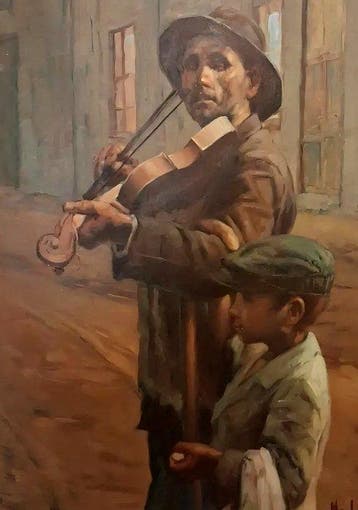 Spaanse school (XX) - Musico ciego con lazarillo, Antiek en Kunst
