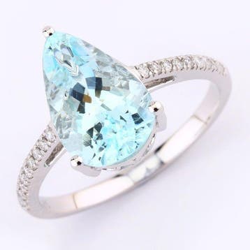 Ring - 14 karaat Witgoud - 2.75ct. tw. Aquamarijn - Diamant, Sieraden, Tassen en Uiterlijk, Nieuw