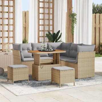 vidaXL Tuin Sofa Set 8 st 5-Aantal zitplaatsen Beige en, Verzenden, Nieuw, Rotan, 8 zitplaatsen