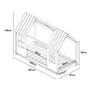 Kinderbed Tostedt huisbed met matras 90x200 cm grijs en wit, Verzenden, Nieuw