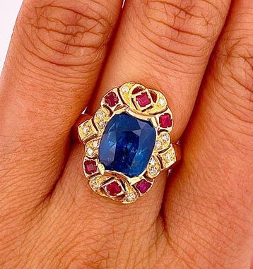 Ring - 14 karaat Geel goud Saffier - Diamant, Nieuw