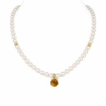 Ketting met hanger - 18 karaat Geel goud Parel - Citrien