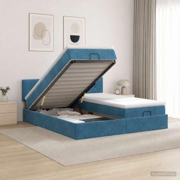 vidaXL Ottoman bed met matras met hoofdeinde 2 st, Huis en Inrichting, Slaapkamer | Bedden, Verzenden, Nieuw, Blauw, Stof