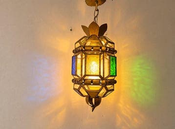 Plafondlamp - Metaal, Glazuur, Glas - Granadastijl lantaarn