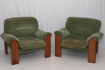 Fauteuil - Hout, Fluweel - Een paar vintage fauteuils uit de