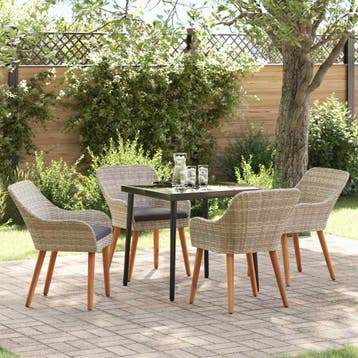 vidaXL Tuin eettafelset 5 st Lichtgrijs poly rattan, Tuin en Terras, Verzenden, Nieuw, Rotan, 5 zitplaatsen