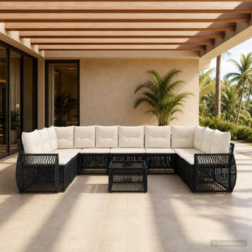 vidaXL Tuinbankenset 11 st Zwart en Cream Wit poly rattan, Verzenden, Nieuw, Meer dan 8 zitplaatsen