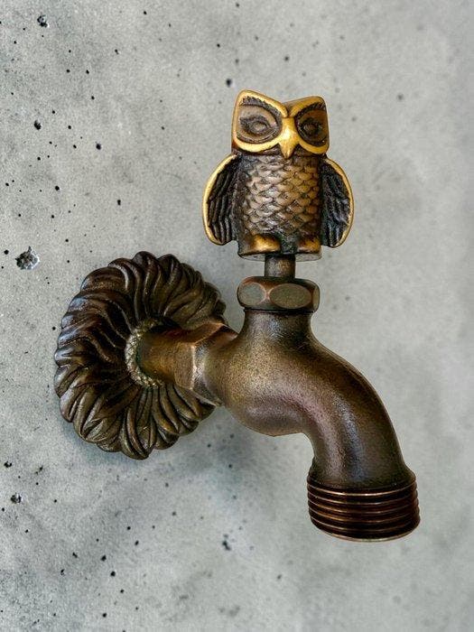 Antique Bronze OWL Garden Tap - Figuur - Brons, Antiek en Kunst, Curiosa en Brocante