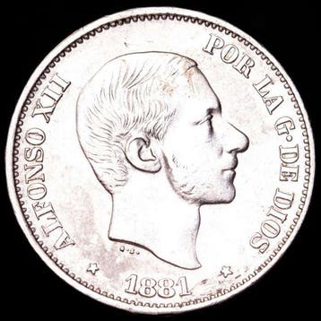 Spanje. Alfonso XII. 50 centavos de peso Manila, para