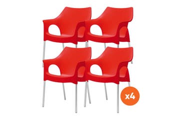 Set van 4 - Scab Ola stapelbare kunststof tuinstoel - rood, Verzenden, Nieuw, Overige materialen