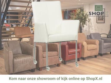 Leren eetkamerstoel Comfort met wieltjes en armleuning -, Huis en Inrichting, Stoelen, Wit, Nieuw, Leer, Ophalen of Verzenden