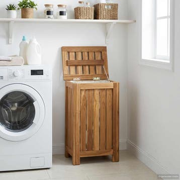 vidaXL Wasmand Naturel Massief Teakhout, Tuin en Terras, Verzenden, Nieuw