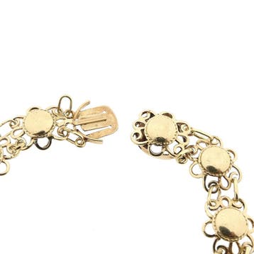 Gouden bootjesarmband met granaat; 14 karaat; 18,5 cm, Gebruikt, Ophalen of Verzenden, Met edelsteen, Goud