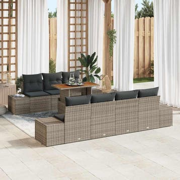 vidaXL Tuin Sofa Set met opslag 8 pcs Grijs Poly riet, Verzenden, Nieuw, Rotan, 8 zitplaatsen