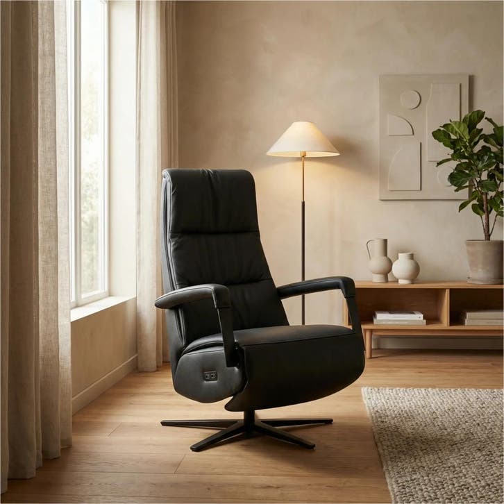 Leren relaxfauteuil met hartbalans Core - Toledo Nero, Huis en Inrichting, Fauteuils, 50 tot 75 cm, 75 tot 100 cm, Nieuw, Leer