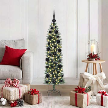 vidaXL Kunstmatige slanke kerstboom Groen en Wit 120 cm, Diversen, Verzenden, Nieuw