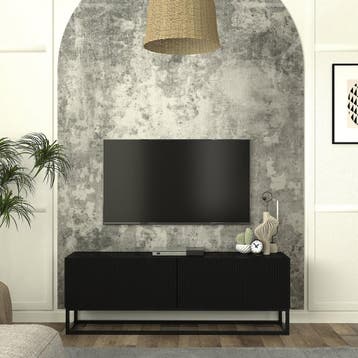 Tv-meubel Verpsboga lang frame 135x32x47 cm zwart [en.casa], Verzenden, Nieuw