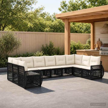 vidaXL Tuinbankenset 10 st Zwart en Cream Wit poly rattan, Verzenden, Nieuw, Meer dan 8 zitplaatsen