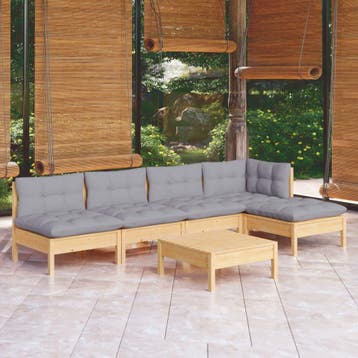 vidaXL 6-delige Loungeset met grijze kussens grenenhout, Verzenden, Nieuw, 6 zitplaatsen, Loungeset