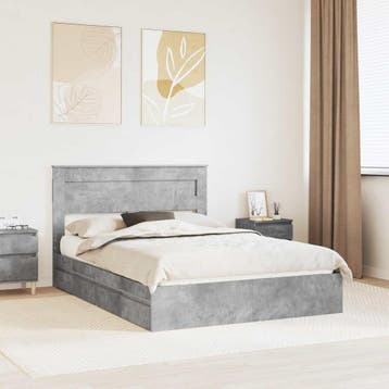 vidaXL Opslag bed met lade Beton Grijs 150 x 200 cm Bewerkt, Verzenden, Grijs, Hout, Nieuw