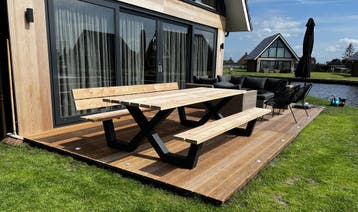 Picknicktafels met stalen X frame gratis bezorgd!, Tuin en Terras, Verzenden, Nieuw, Rechthoekig, Staal