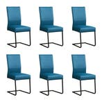 Set van 6 Leren eetkamerstoelen Remix - Hermes Turquoise, Huis en Inrichting, Stoelen, Ophalen of Verzenden, Nieuw, Leer, Vijf, Zes of meer stoelen